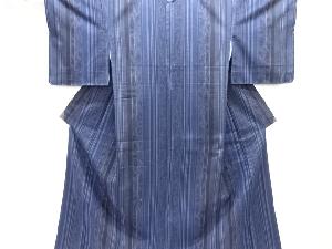 未使用品　縞に花唐草模様織り出し手織り紬着物